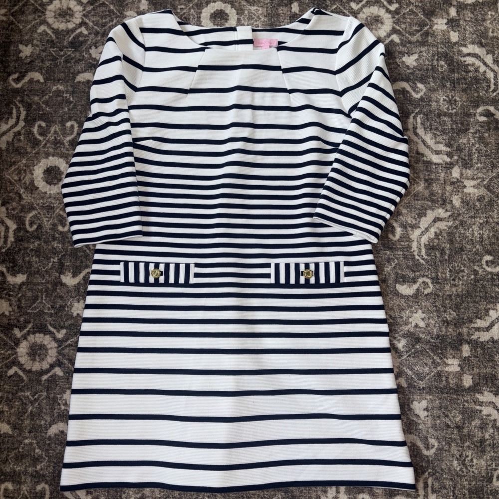 Lilly Pulitzer 3/4" Sleeve Navy & White Stripes Knit Dress Size XL